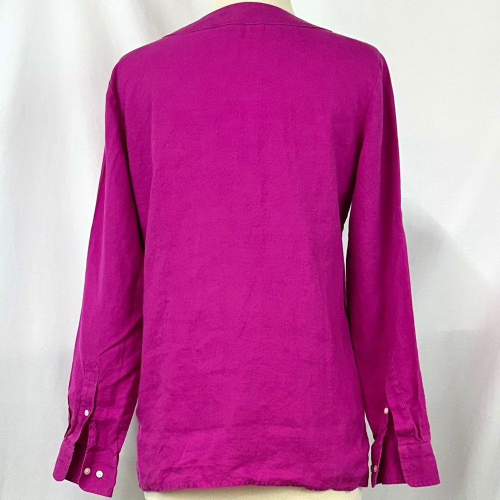 LAUREN RALPH LAUREN Fuchsia 100% Linen Roll Tab Sleeve Tunic Women's S Preppy - Picture 6 of 8